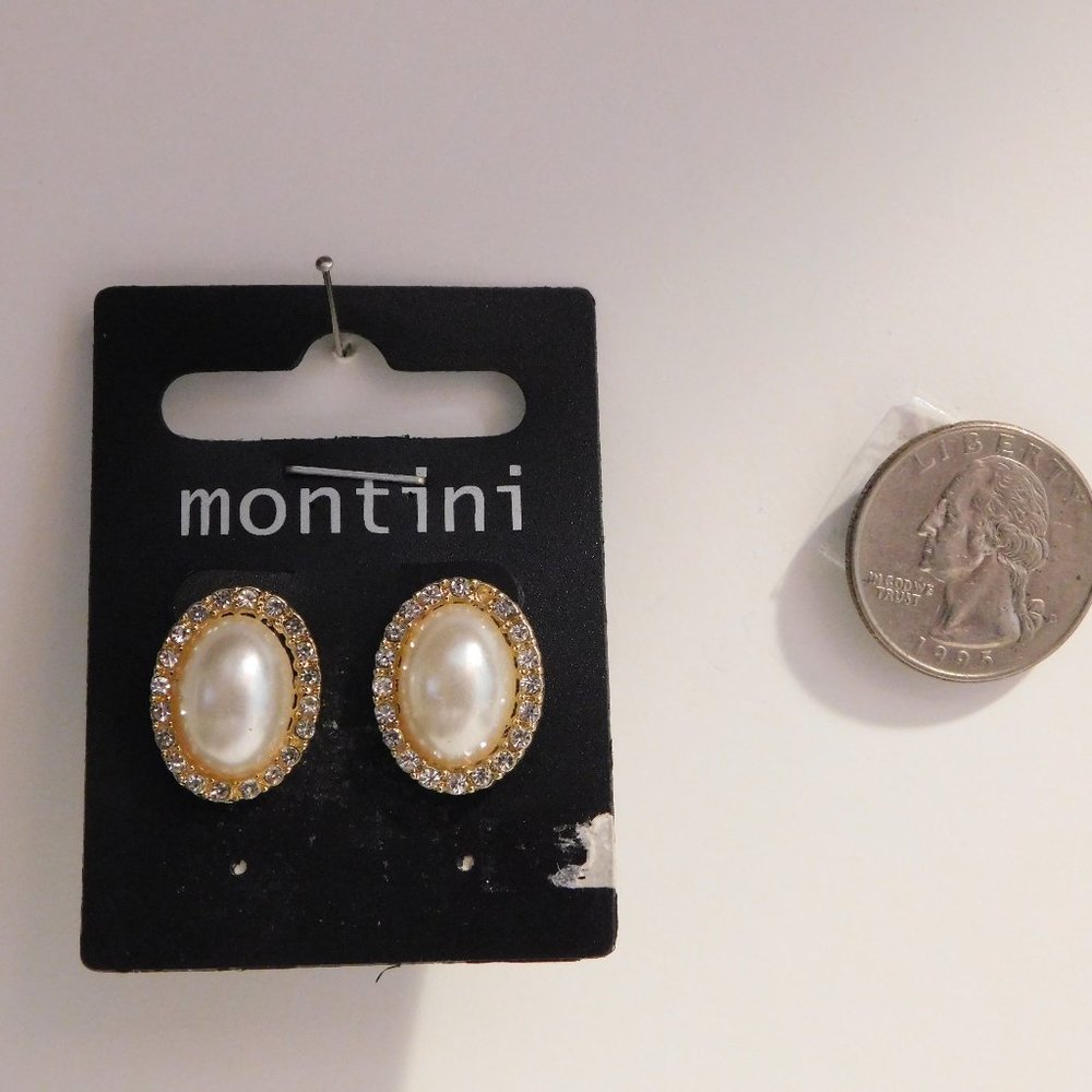 Montini Ladies Stud Earrings White Gold Tones Push Back Fasteners